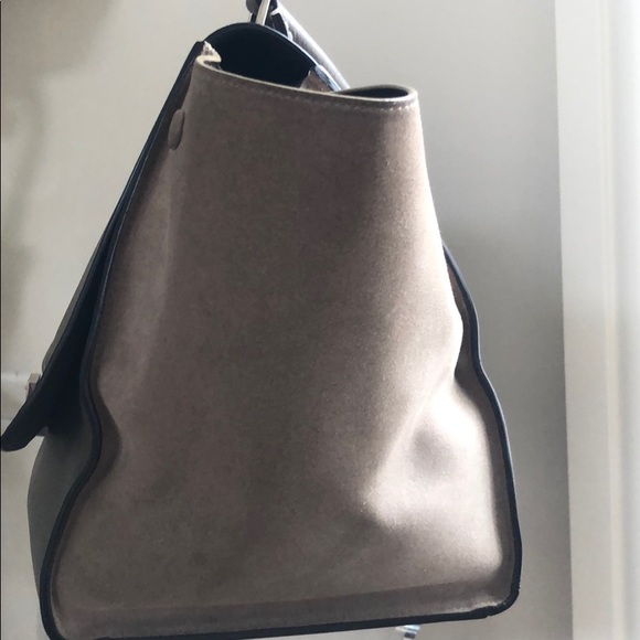 AUTHENTIC CELINE TAUPE GRAY TRAPEZE BAG TOTE Drummed Calfskin Suede Medium - Picture 6 of 14
